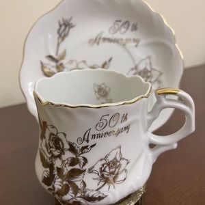 Vintage Royal Crown Arnart Imports 1983 50th Anniversary Cup Saucer Set Stand